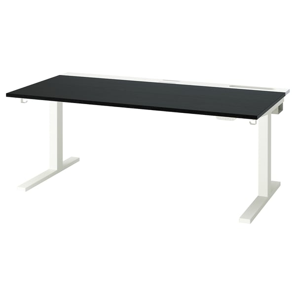 Escriptori METTZON: elegant tapa negra, potes blanques, alçada regulable.