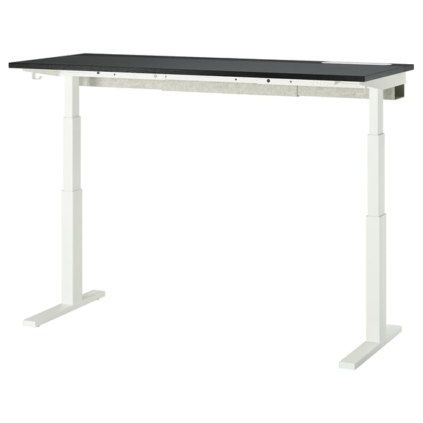Escriptori MITTZON assegut-stand, tapa negra, potes blanques, ergonòmic per a la comoditat, configuració de memòria, alçada regulable.