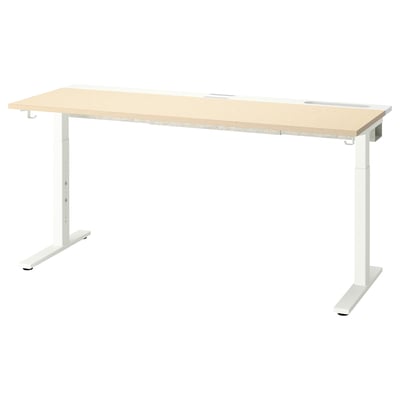 Escriptori ajustable METTZON. Top de faig, potes blanques. Superfície inclinada, ganxos funcionals.