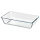 Opció: Plat de forn de vidre transparent, disseny senzill, forma rectangular. Segur per a microones, forn i rentaplats.