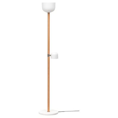 MOSSPLYM Llum de peu/lectura, blanc òpal vidre/roure, 180 cm