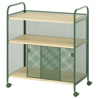 NÅLMAKARE Armari amb rodes, verd fosc/metall, 79x44x88 cm