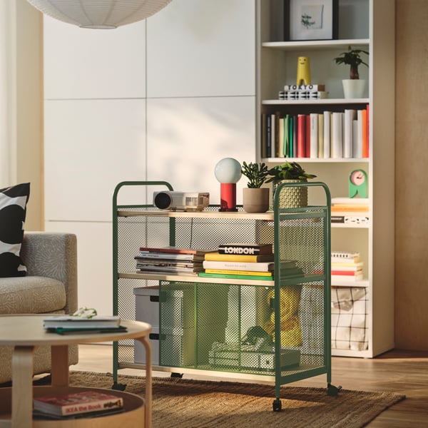 NÅLMAKARE Armari amb rodes, verd fosc/metall, 79x44x88 cm