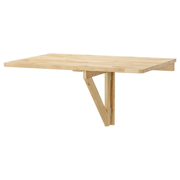 Taula de bedoll plegable anomenada NORBO, tapa rectangular, plegable per estalviar espai.