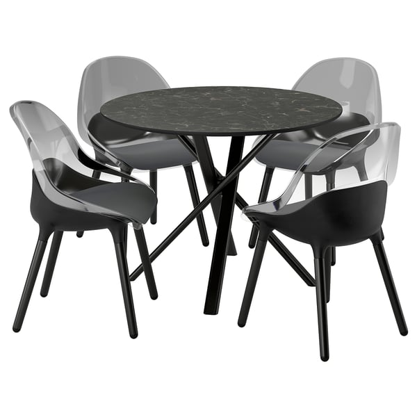 NORRMJÖLE / BALTSAR Taula i 4 cadires, negre efecte marbre/negre, 105 cm