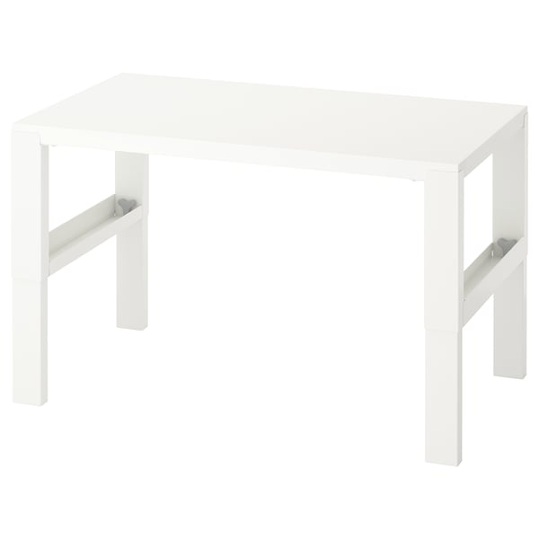 PÅHL/ÖRFJÄLL: escriptori infantil blanc, rectangular, estructura metàl·lica, tapa brillant.