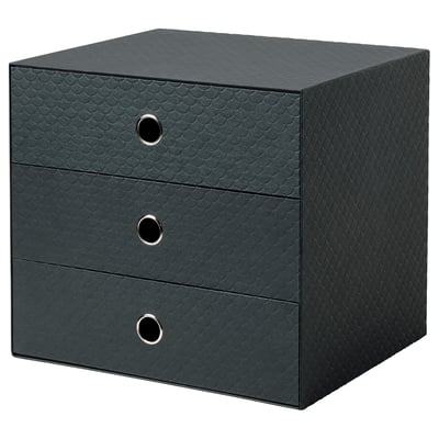 Un organitzador PALLRA negre amb tres calaixos, amb un disseny amb textura i tiradors metàl·lics elegants.
