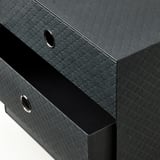 Organitzador negre amb 2 calaixos, tiradors circulars, obertura suau, texturitzat.