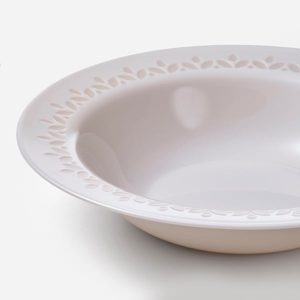 Bol blanc, vora floral en relleu, artesania elegant.
