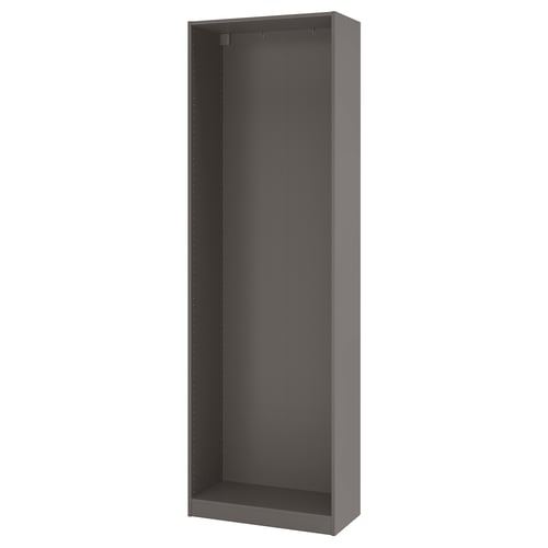 Mostra un marc d'armari PAX buit, de color gris, de forma rectangular i construcció plegable. Es manté dret, llest per al muntatge.
