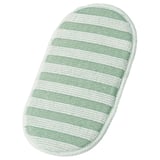 Coixinet de microfibra de ratlles verdes i blanques per a la neteja. Forma ovalada amb superfície texturitzada.