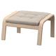 Reposapeus POÄNG, coixí beix clar sobre estructura de roure, disseny corbat i tufted.