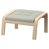 Tamboret Ikea POÄNG: estructura de roure clar, coixí verd clar, encoixinat i disseny corbat.