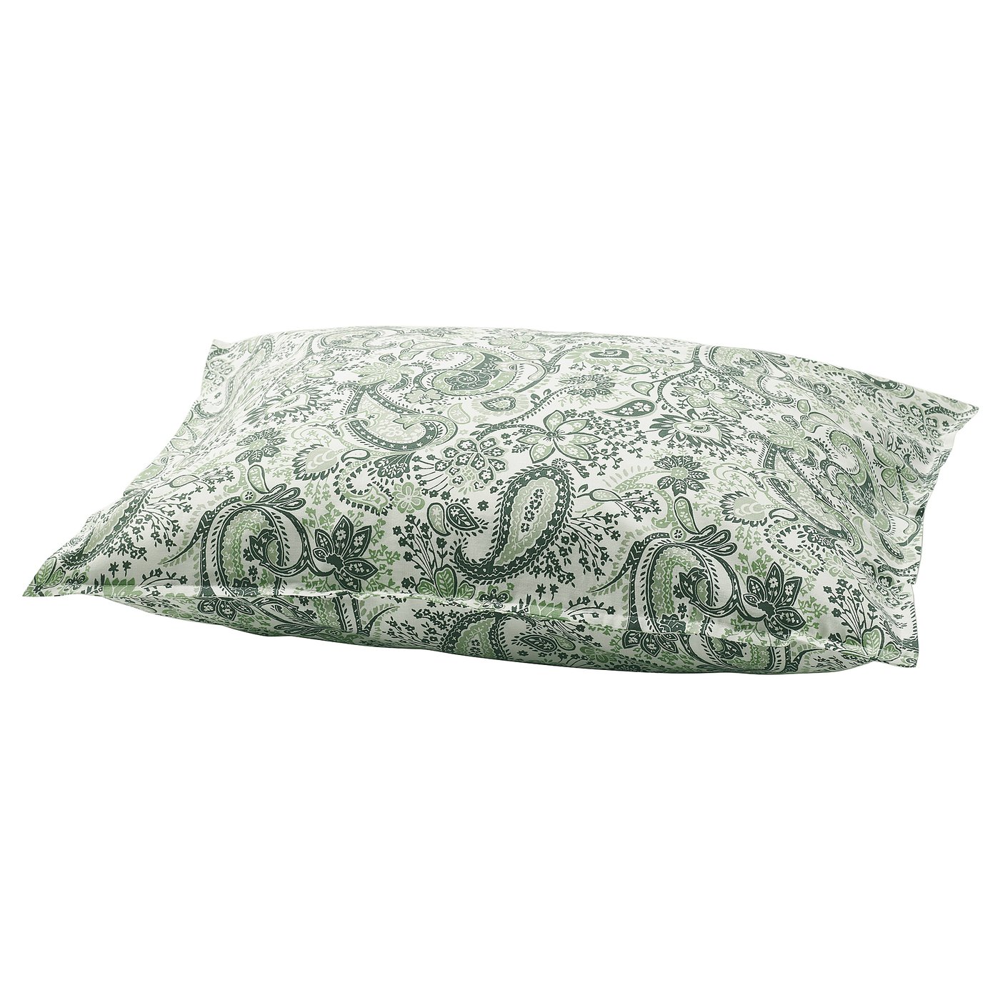 Funda de coixí paisley verd RODGERSIA. Suau barreja de cotó i viscosa, rectangular amb un intricat disseny floral. Tancament del sobre.