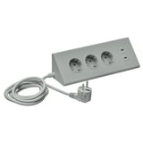 Cable d'extensió SKOTAT gris amb plàstic reciclat, 3 sortides, ports usb, enrotllat.