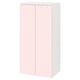 Un armari SMÅSTAD blanc i rosa clar per a nens, amb portes regulables i de tancament suau, perfecte per a una habitació infantil.
