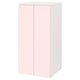 Un armari SMÅSTAD en blanc i rosa clar, amb dues portes de tancament suau.