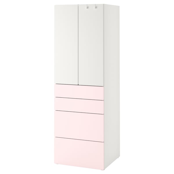Armari SMÅSTAD: blanc amb calaixos rosa, disseny elegant, portes de tancament suau, quatre calaixos, alçada regulable.