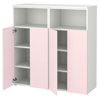 Armari IKEA SMÅSTAD en blanc i rosa clar, 2 portes, 2 prestatges oberts.
