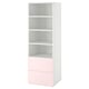 Una prestatgeria SMÅSTAD en blanc amb calaixos rosa. Quatre prestatgeries obertes a la part superior i dos calaixos a sota, perfectes per a espais petits i habitacions infantils.