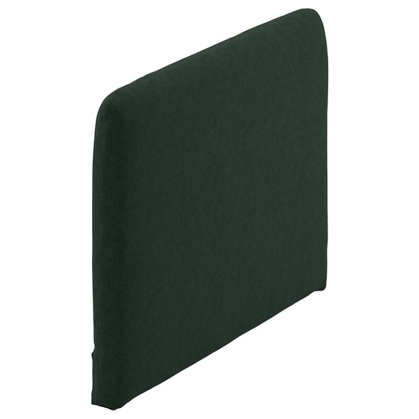 Funda de capçal de color verd fosc, rectangular, suau i encoixinada amb vores corbes.