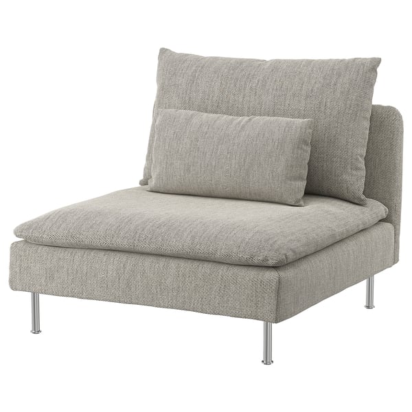 Una cadira SÖDERHAMN en color gris amb una funda de tela texturitzada. Té un disseny modern i elegant amb potes cromades i un gran seient i respatller encoixinats.