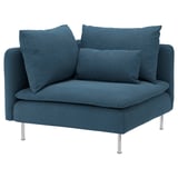 Una cadira SÖDERHAMN de color blau amb un disseny modern. Té un tacte suau i suau i potes metàl·liques.