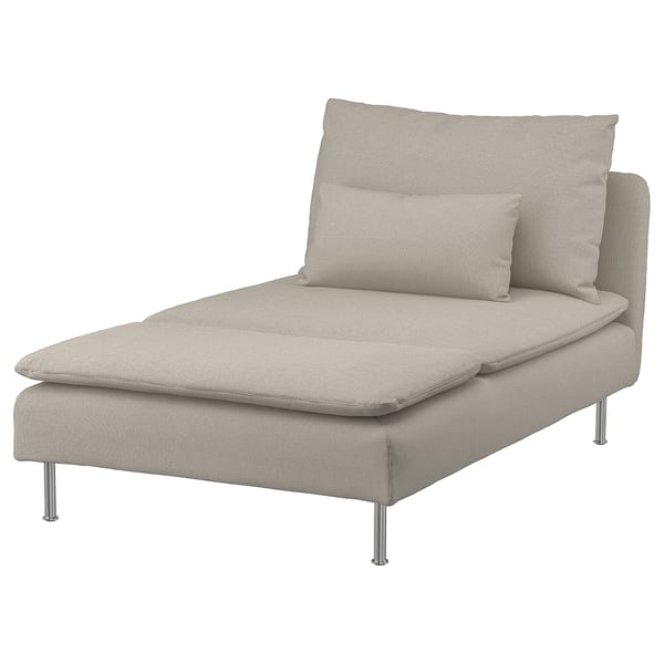Una chaise longue SÖDERHAMN de color gris clar amb una funda texturitzada que es pot rentar a màquina i potes metàl·liques.