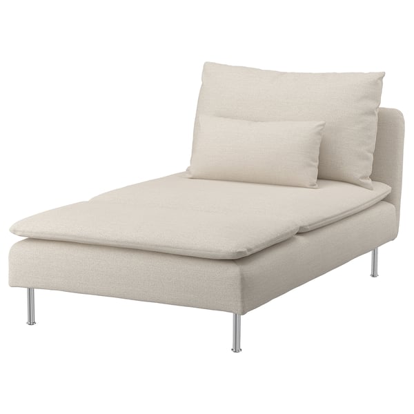 Chaise SÖDERHAMN de color beix gunnared, disseny modern amb potes cromades, seients acollidors i coixins mòbils.