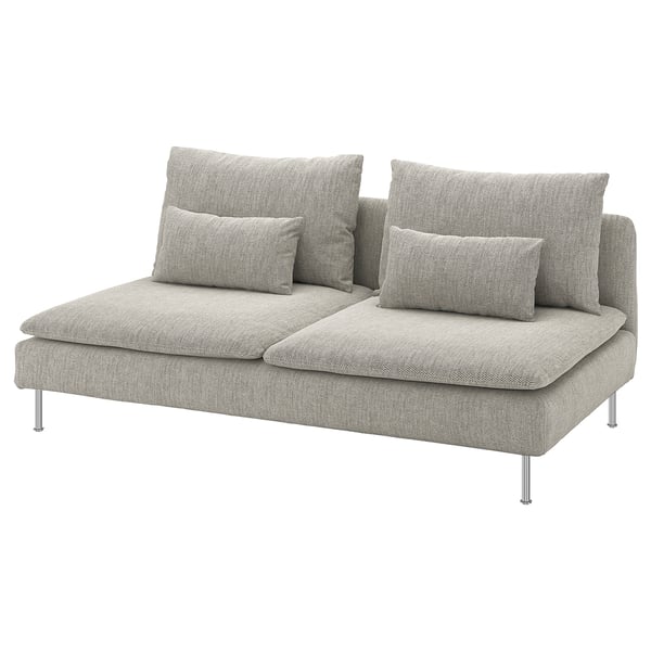 Sofà gris minimalista modern amb textura estampada, potes metàl·liques elegants i coixins de peluix.