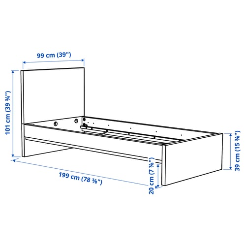 STORKLINTA Estructura de llit, blanc/Luröy, 90x190 cm