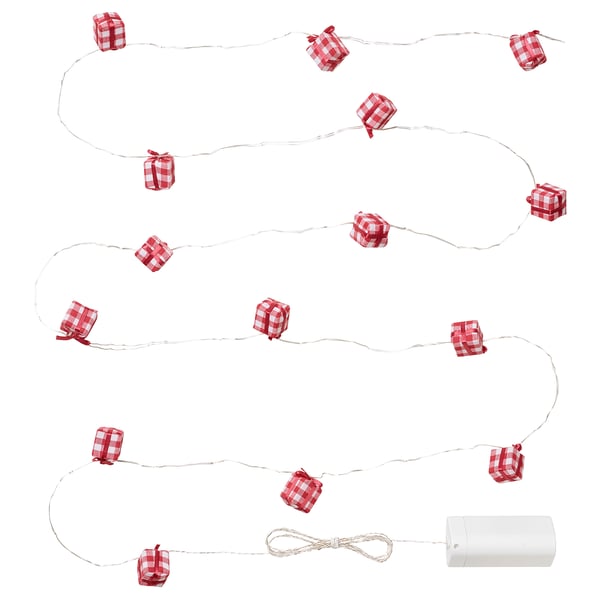Cadena de llum led STRÅLA, regals de reixeta vermella, que funciona amb piles, perfecte per decorar arbres o parets.