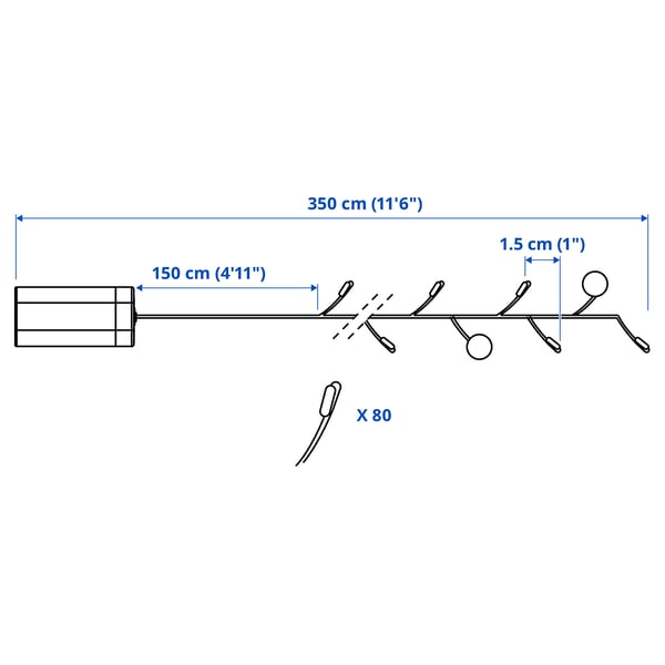 STRÅLA Garlanda lluminosa LED 80, a piles punts/gris argentat