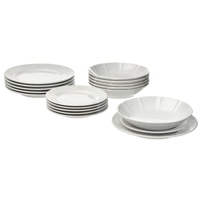 Joc de vaixella STRIMMIG blanc: plats i bols de gres moderns per a una taula elegant.