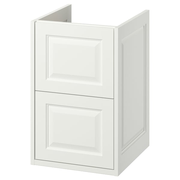 Moble de bany blanc TÄNNFORSEN, disseny clàssic, vores bisellades, calaixos de fusta.