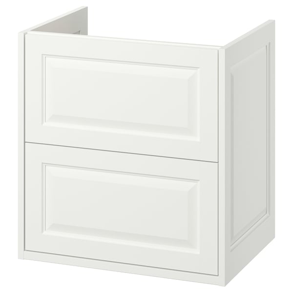 Moble de bany blanc TÄNNFORSEN, disseny clàssic amb vores bisellades, dos calaixos, muntatge a la paret.