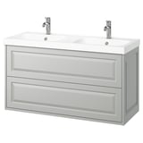 Tocador de paret TÄNNFORSEN gris clar, lavabo doble, vores bisellades.