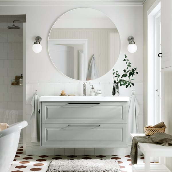 TÄNNFORSEN / ORRSJÖN Moble de lavabo amb calaixos/lavabo, gris clar, 122x49x69 cm