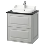 Tocador TÄNNFORSEN gris clar, elegància clàssica, lavabo blanc, paret, vores bisellades.