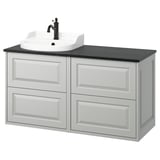 TÄNNFORSEN moble de bany gris clar amb calaixos, lavabo blanc, taulell negre.