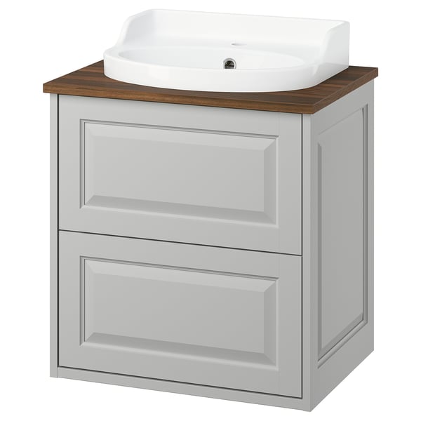 TÄNNFORSEN / RUTSJÖN Moble de lavabo amb calaixos/lavabo, gris clar/marró efecte noguera, 62x49x76 cm