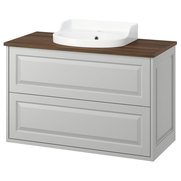 TÄNNFORSEN / RUTSJÖN Moble de lavabo amb calaixos/lavabo, gris clar/marró efecte noguera, 102x49x76 cm