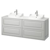 Lavabo doble Tannforsen en color gris clar, amb dos lavabos, accessoris cromats i un ampli espai d'emmagatzematge.