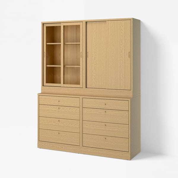 TONSTAD Emmagatzematge amb calaixos, fullola de roure/vidre, 164x47x210 cm