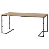 taula de menjador TRÄKUMLA; fusta clara, metall fosc; rectangular; Disseny extensible.
