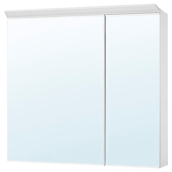 Armari amb mirall TREASJÖN, blanc, rectangular, de disseny modern amb prestatges regulables.