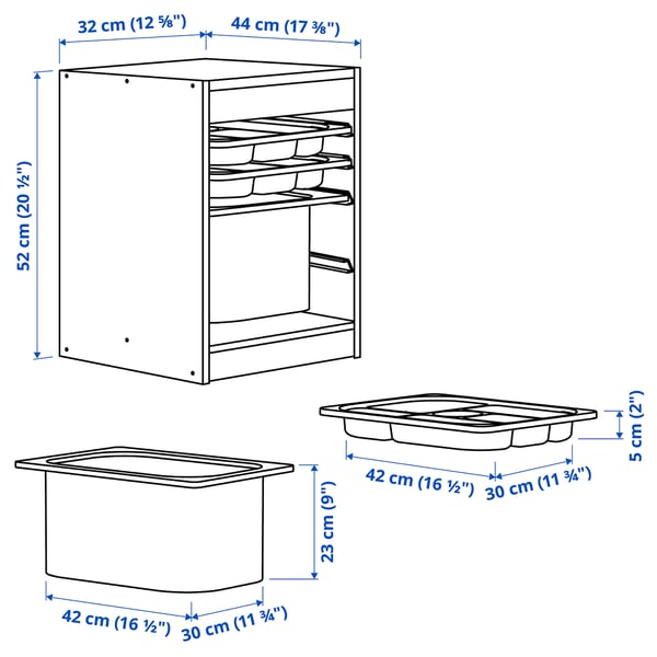 TROFAST Combi emm caixa/safates, pi tint clar blanc/blau clar, 32x44x52 cm