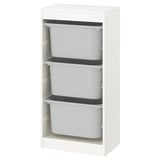 Traster TROFAST amb 3 papereres grises, disseny obert per a un fàcil accés. També disponible en blanc.