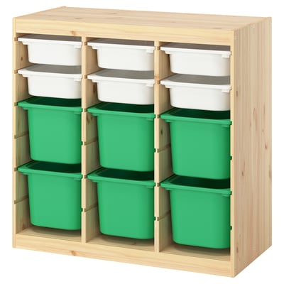 TROFAST Emmagatzematge amb caixes, separador d'ambients pi tint clar/blanc verd viu, 93x44x91 cm