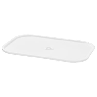 Una tapa TROFAST blanca, rectangular, fabricada en plàstic de polipropilè. S'adapta a les caixes TROFAST, permetent apilar i protegir els continguts.
